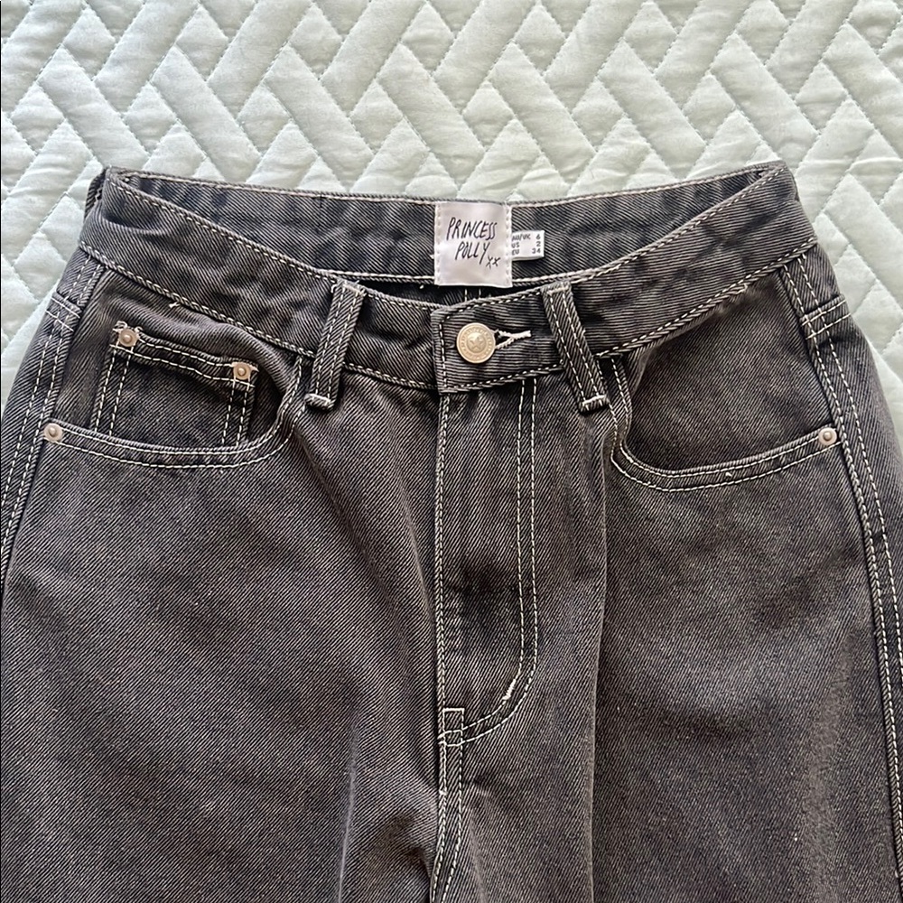 Princess Polly Black/Gray Mid Rise Jeans